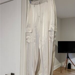 Aritzia Babaton Refined Satin Cargo Pant Matte Pearl